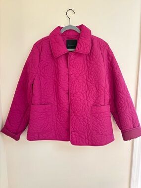 TALBOTS Quilted fuschia rose Hot Pink Snap-Front Jacket QUILTED PUFFER JACKET XL